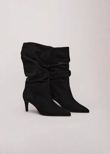 Phase Eight Black Suede Boots Black USA | 5036271-KU